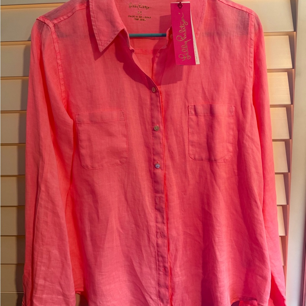 Lilly Pulitzer Lilly’s Coral Sea View Button-Down Shirt Size M NWT
